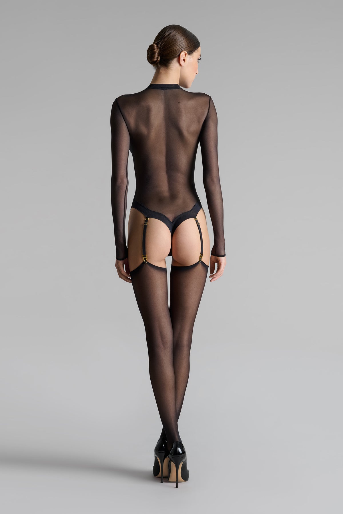 Cut and curled sheer stockings - 20D - Black - LEGWEAR