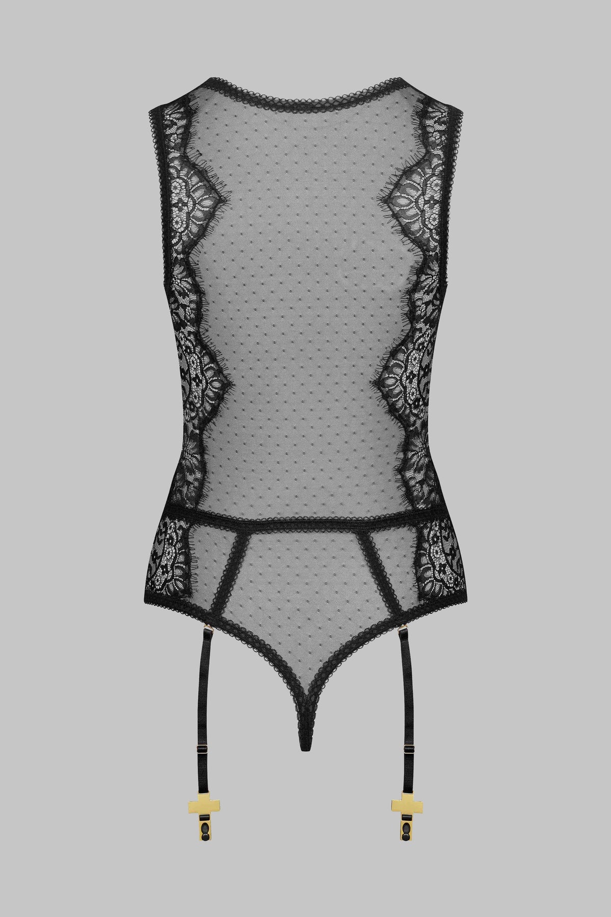 Thong Bodysuit with Cross Garter Straps - Inspiration Divine