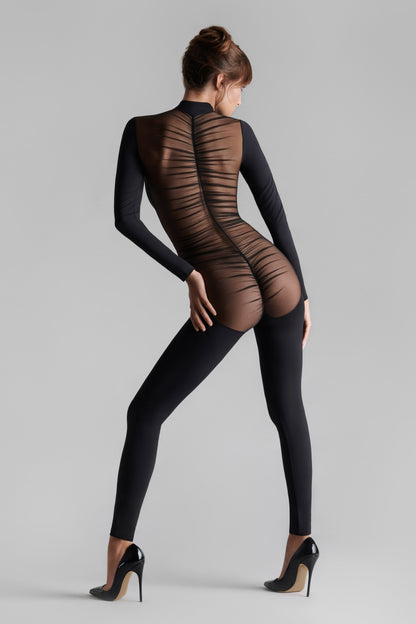 Sheer-Back Catsuit - Nuit Fauve