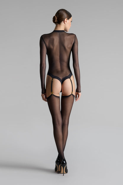 Cut and curled sheer stockings - 20D - Black - LEGWEAR