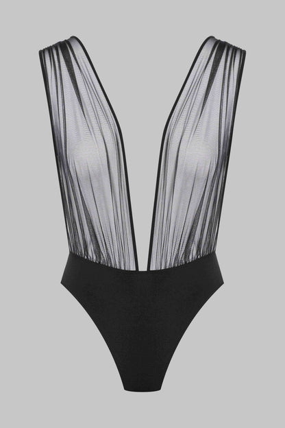 V-Neck Thong Bodysuit - Nuit Fauve