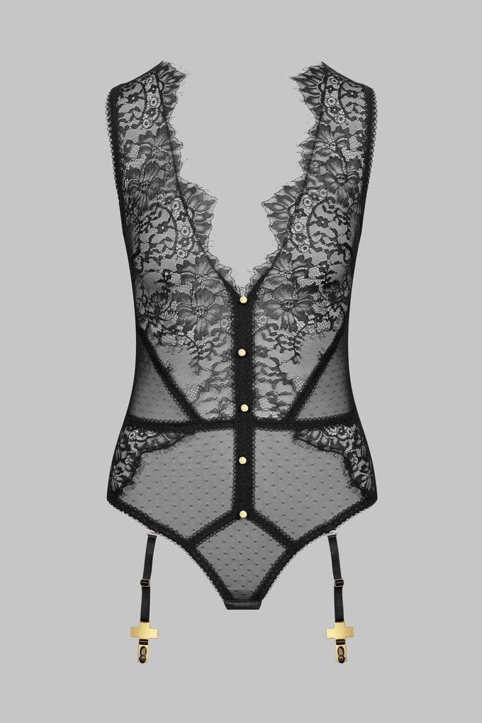 Thong Bodysuit with Cross Garter Straps - Inspiration Divine