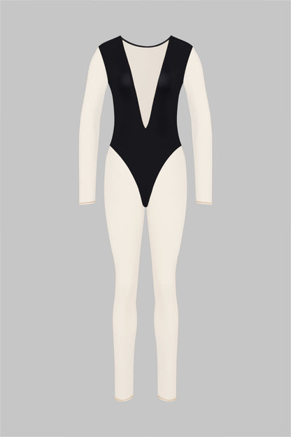V-Neck Long Sleeve Catsuit - Pure Tentation