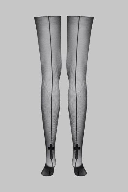 Cut and curled back seamed stockings with cross 20D - LEGWEAR