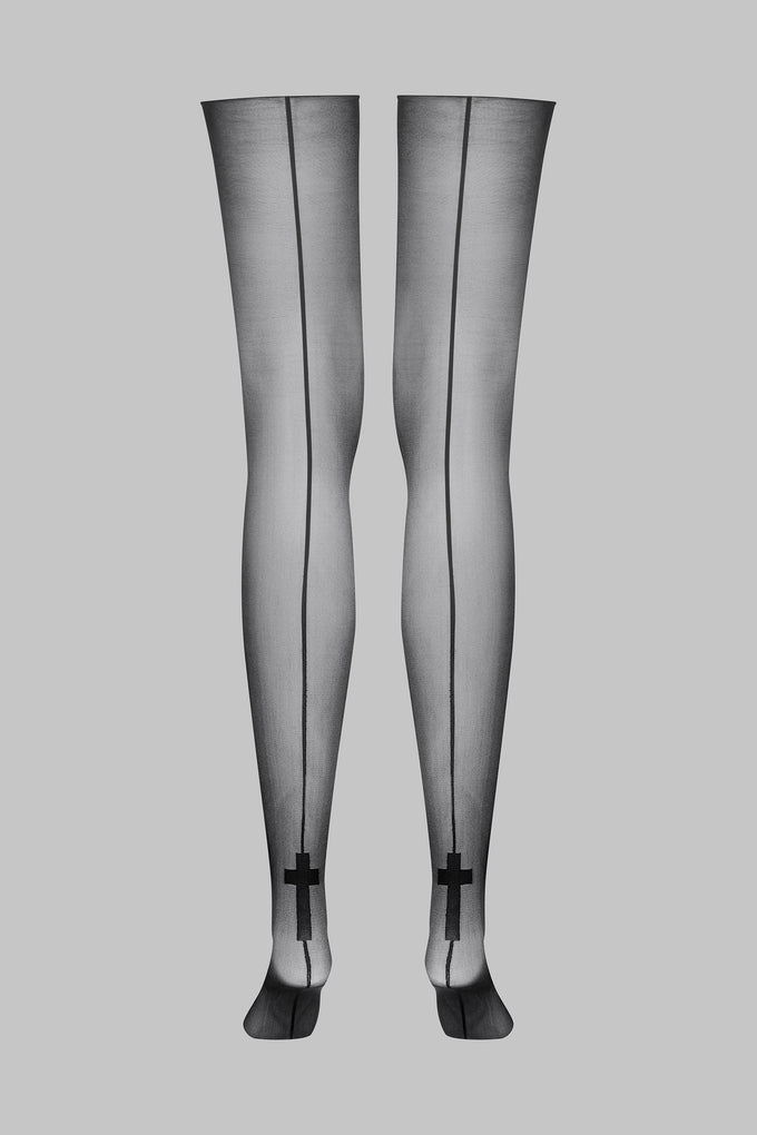 Cut and curled back seamed stockings with cross 20D - LEGWEAR