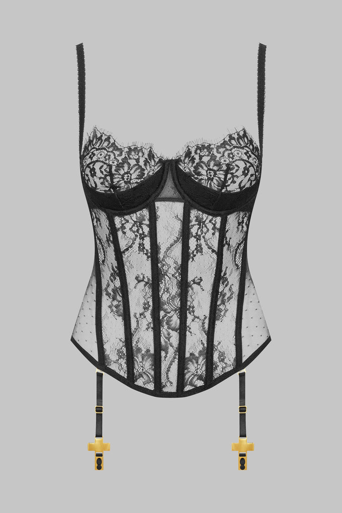 Lace Corset with Cross Garter Straps - Inspiration Divine