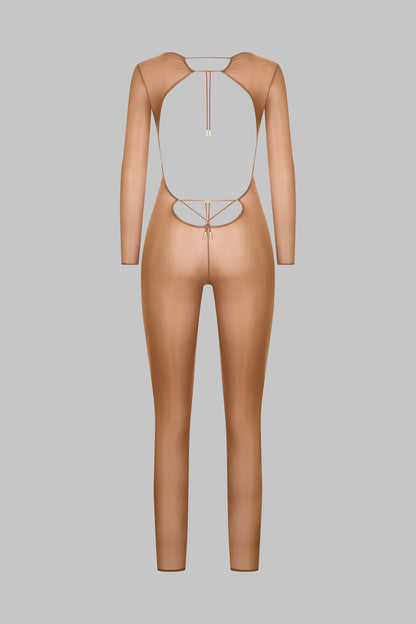 Open Back Long Sleeve Catsuit - French Kiss Light