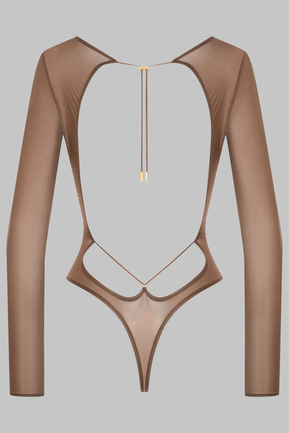 Open Back Long Sleeve Thong Bodysuit - French Kiss Light