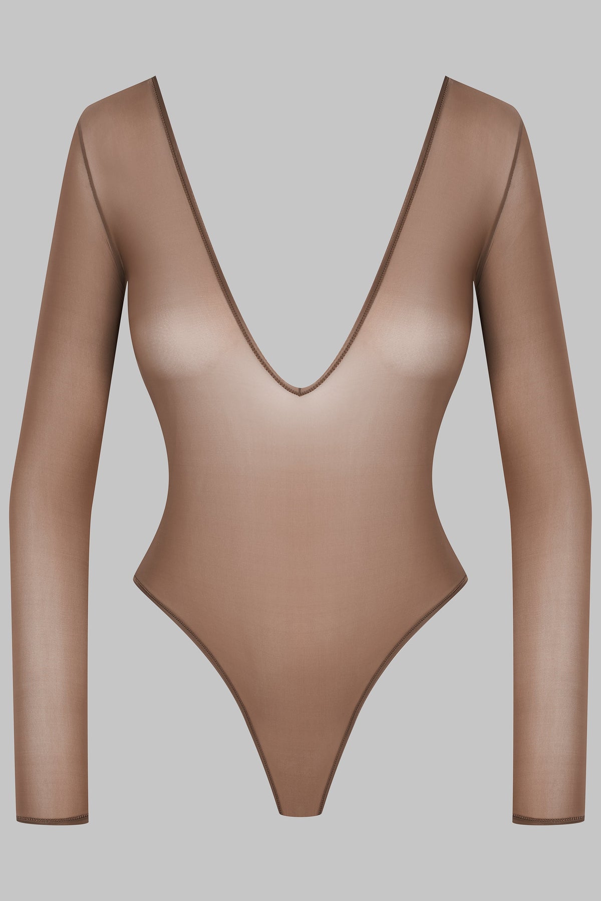 Open Back Long Sleeve Thong Bodysuit - French Kiss Light