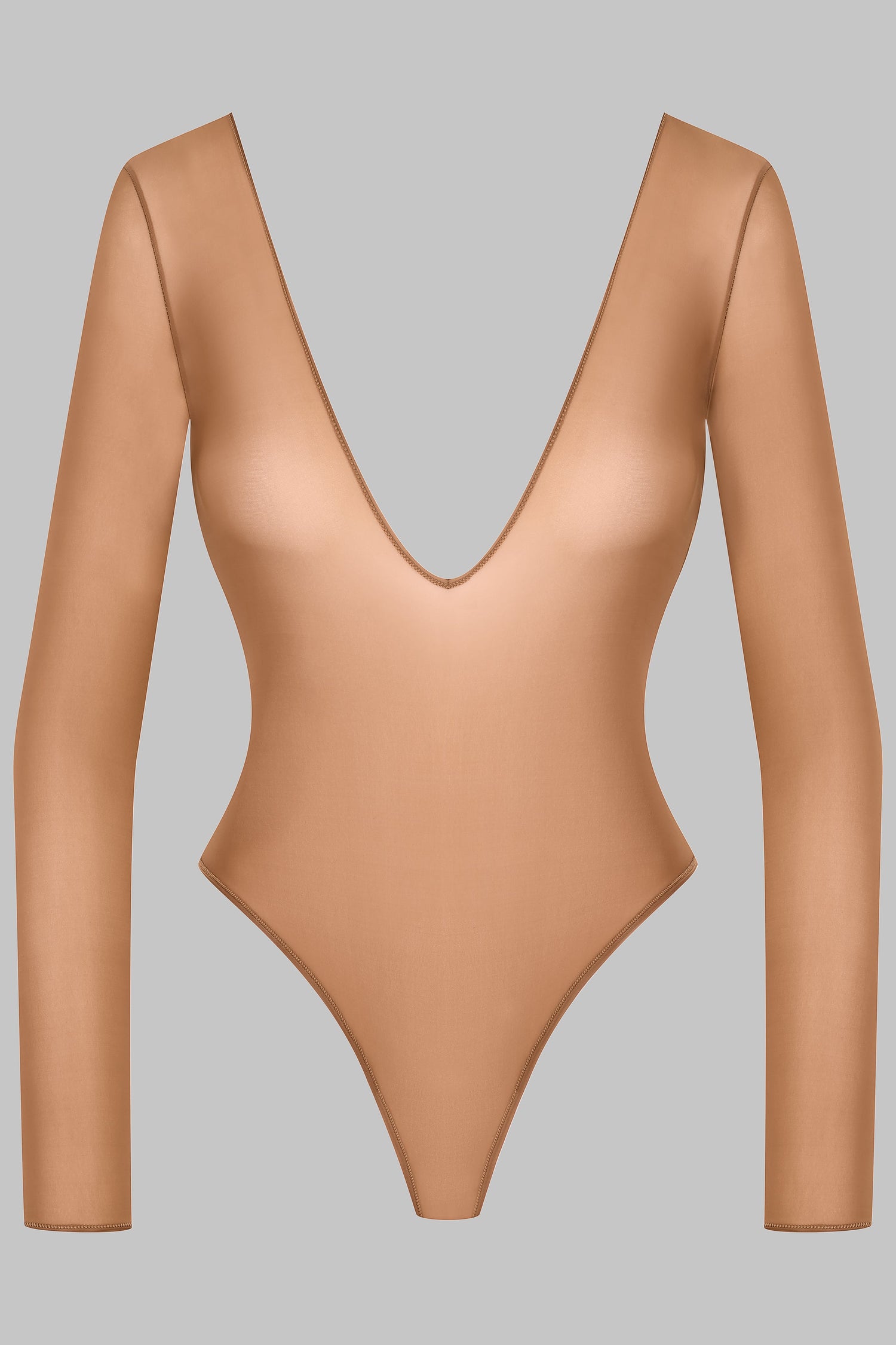 Open Back Long Sleeve Thong Bodysuit - French Kiss Light