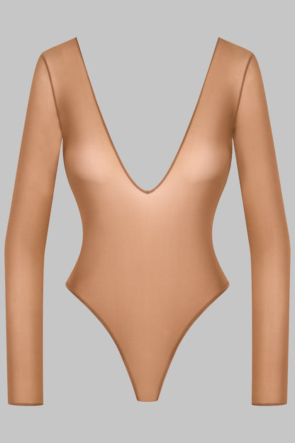 Open Back Long Sleeve Thong Bodysuit - French Kiss Light