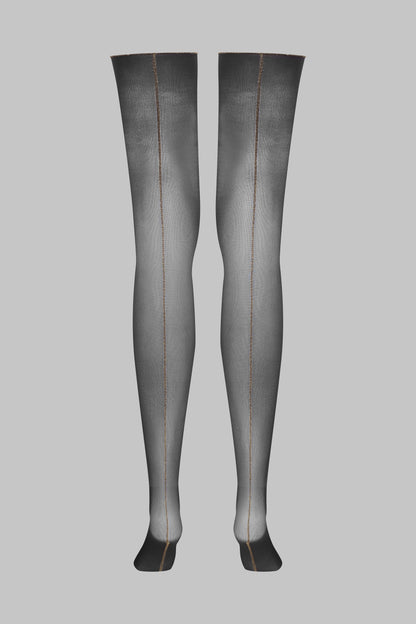 Cut and curled lurex back seamed stockings 20D - Black/Gold - LEGWEAR