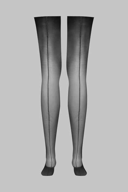 Cut and curled lurex back seamed stockings 20D - Black/Silver - LEGWEAR